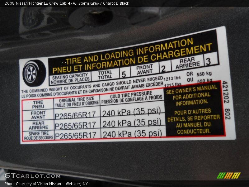 Storm Grey / Charcoal Black 2008 Nissan Frontier LE Crew Cab 4x4