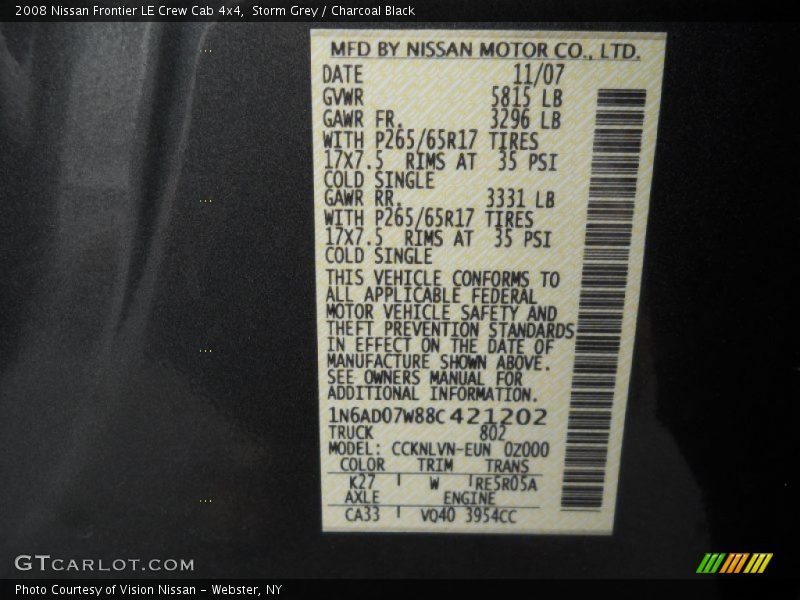 Storm Grey / Charcoal Black 2008 Nissan Frontier LE Crew Cab 4x4