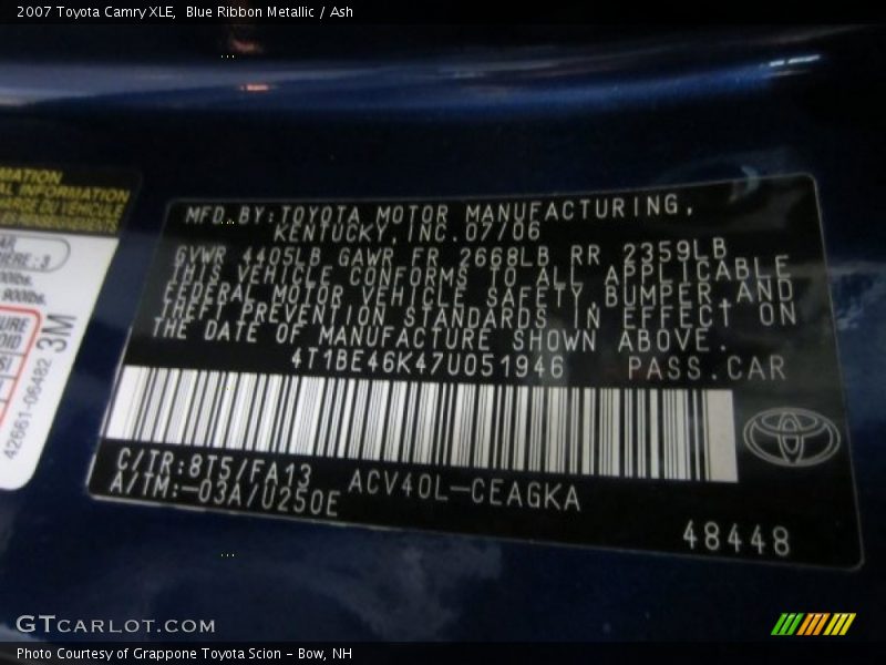 Blue Ribbon Metallic / Ash 2007 Toyota Camry XLE