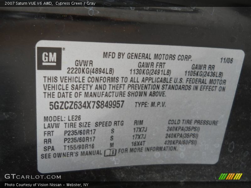 Cypress Green / Gray 2007 Saturn VUE V6 AWD