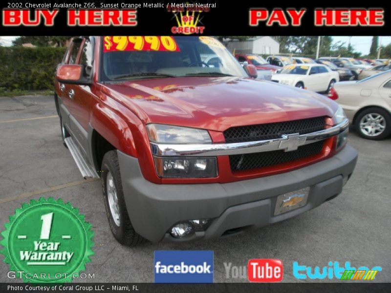 Sunset Orange Metallic / Medium Neutral 2002 Chevrolet Avalanche Z66