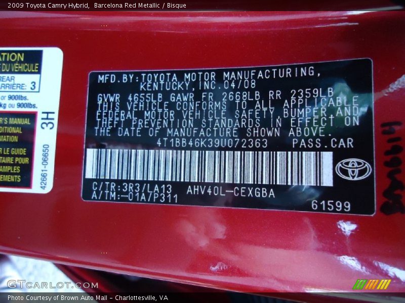 Barcelona Red Metallic / Bisque 2009 Toyota Camry Hybrid