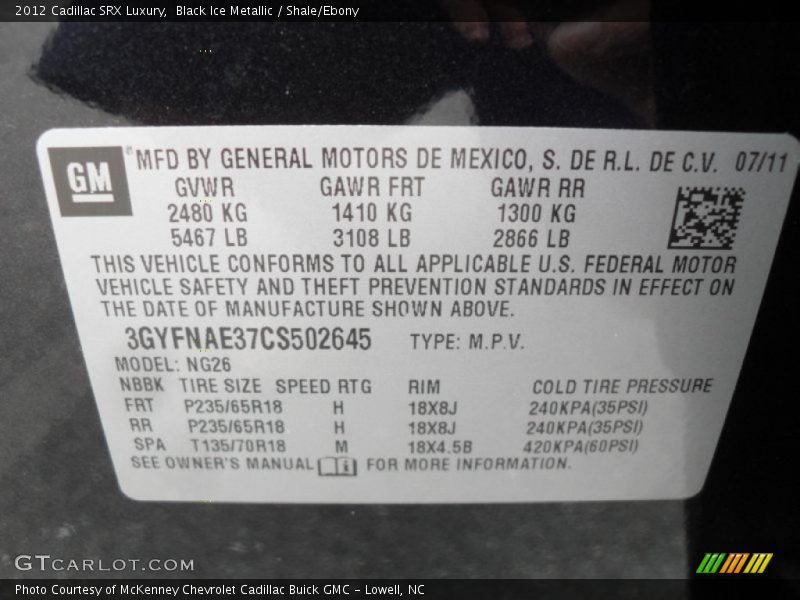 Black Ice Metallic / Shale/Ebony 2012 Cadillac SRX Luxury