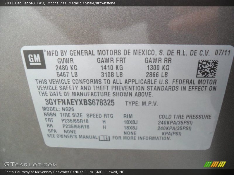 Mocha Steel Metallic / Shale/Brownstone 2011 Cadillac SRX FWD