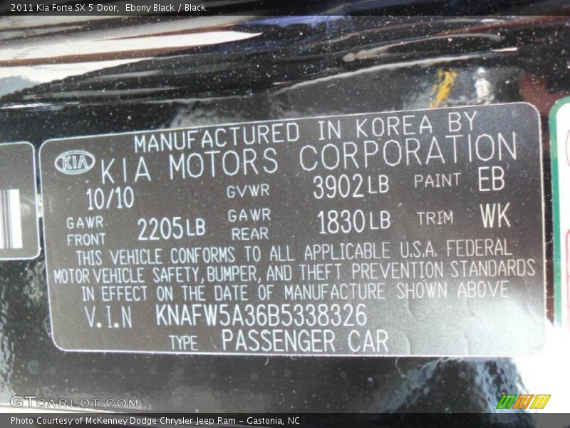 Ebony Black / Black 2011 Kia Forte SX 5 Door