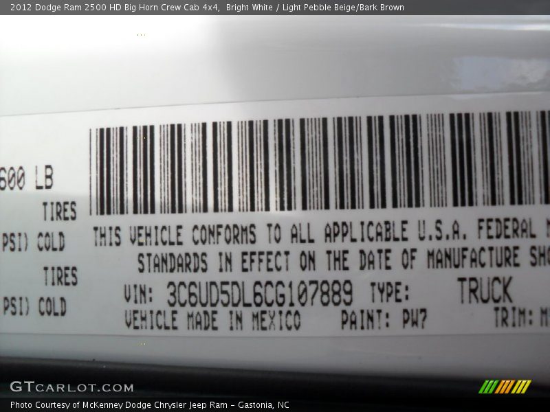 Bright White / Light Pebble Beige/Bark Brown 2012 Dodge Ram 2500 HD Big Horn Crew Cab 4x4