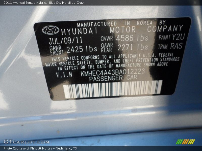 Blue Sky Metallic / Gray 2011 Hyundai Sonata Hybrid