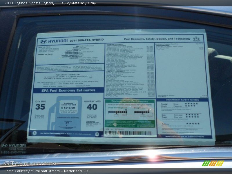 Blue Sky Metallic / Gray 2011 Hyundai Sonata Hybrid