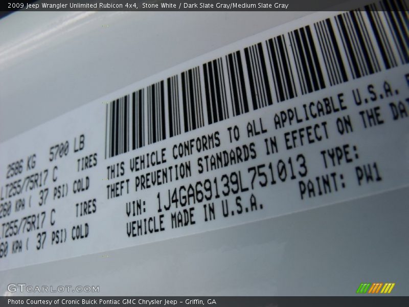 Stone White / Dark Slate Gray/Medium Slate Gray 2009 Jeep Wrangler Unlimited Rubicon 4x4