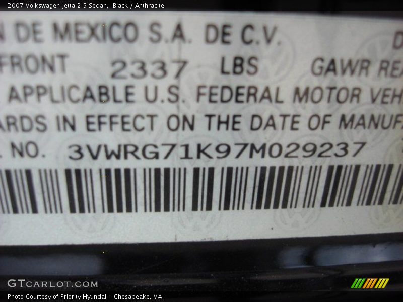 Black / Anthracite 2007 Volkswagen Jetta 2.5 Sedan