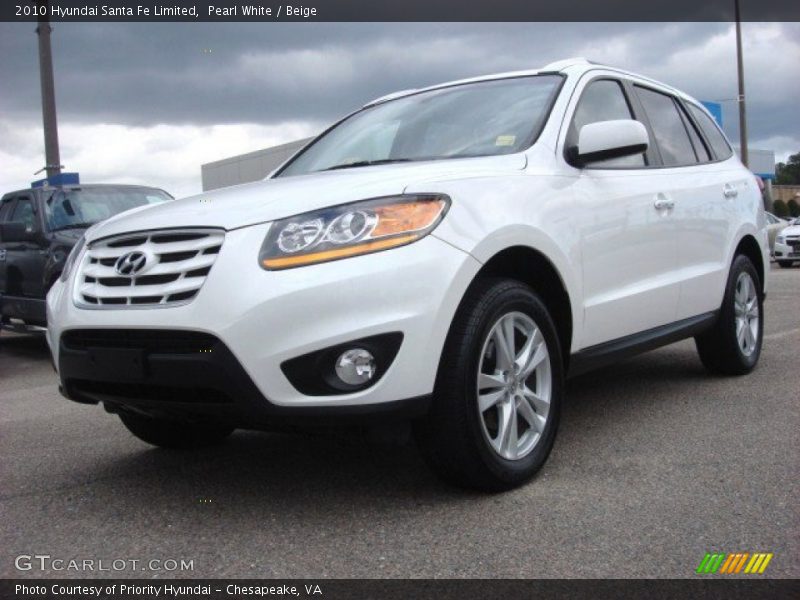 Pearl White / Beige 2010 Hyundai Santa Fe Limited