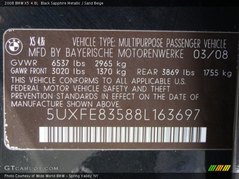 Black Sapphire Metallic / Sand Beige 2008 BMW X5 4.8i