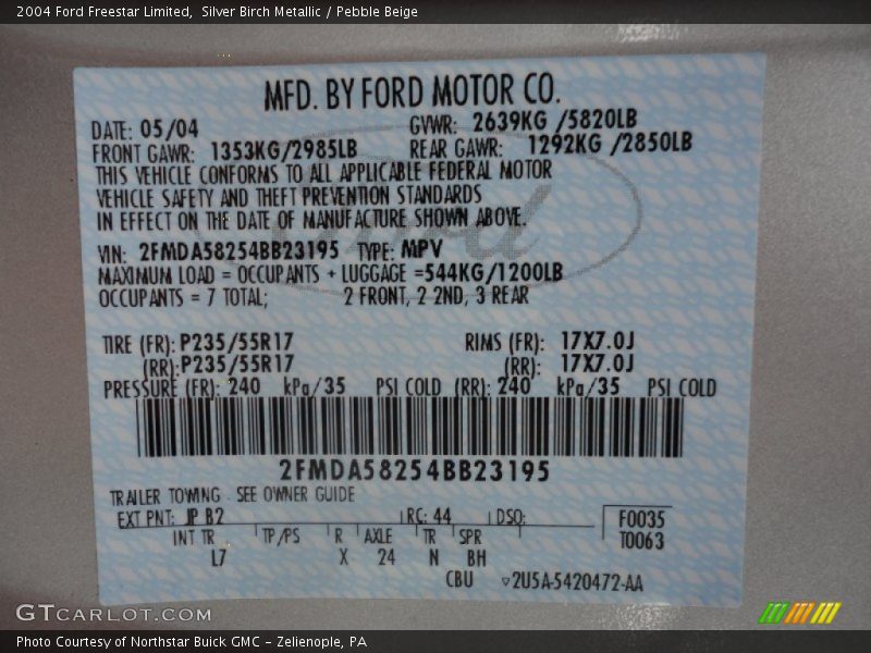 2004 Freestar Limited Silver Birch Metallic Color Code JP
