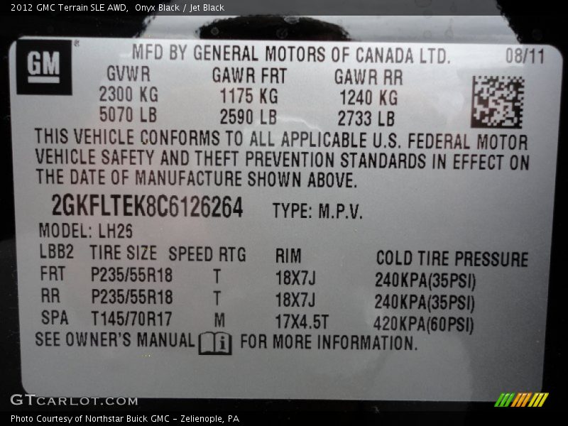 Onyx Black / Jet Black 2012 GMC Terrain SLE AWD