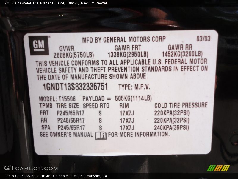 Black / Medium Pewter 2003 Chevrolet TrailBlazer LT 4x4