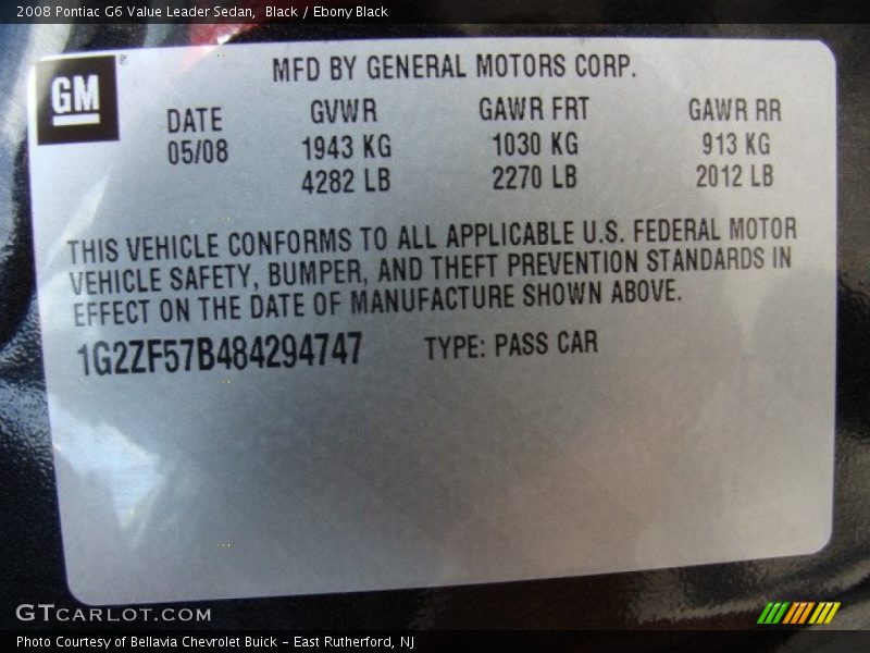 Black / Ebony Black 2008 Pontiac G6 Value Leader Sedan
