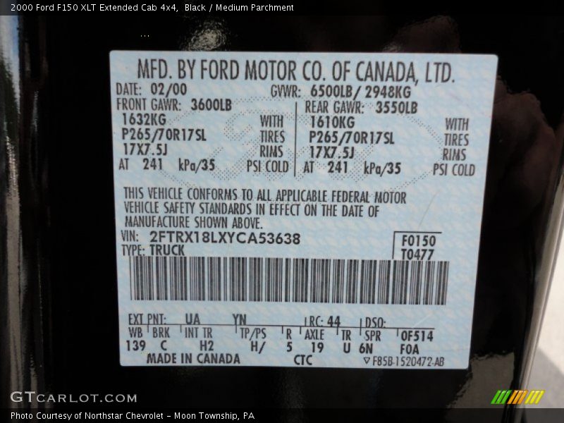 2000 F150 XLT Extended Cab 4x4 Black Color Code UA