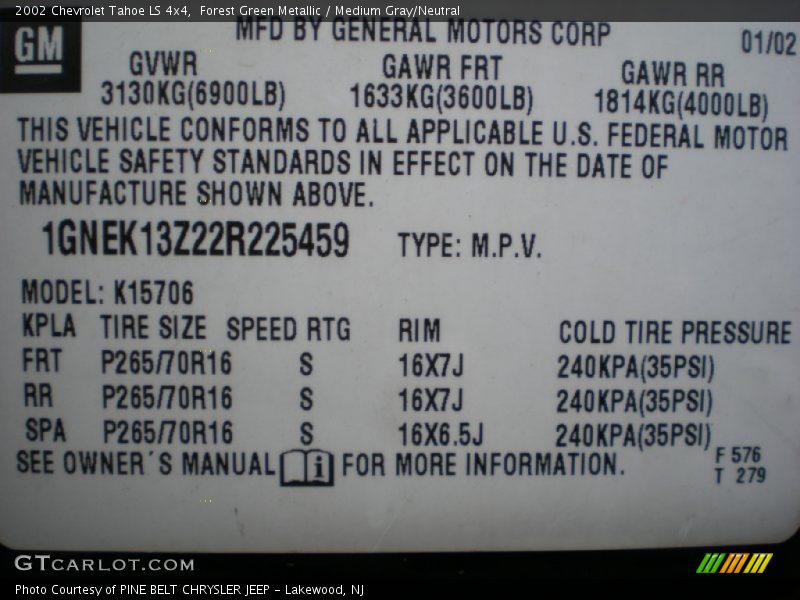 Forest Green Metallic / Medium Gray/Neutral 2002 Chevrolet Tahoe LS 4x4