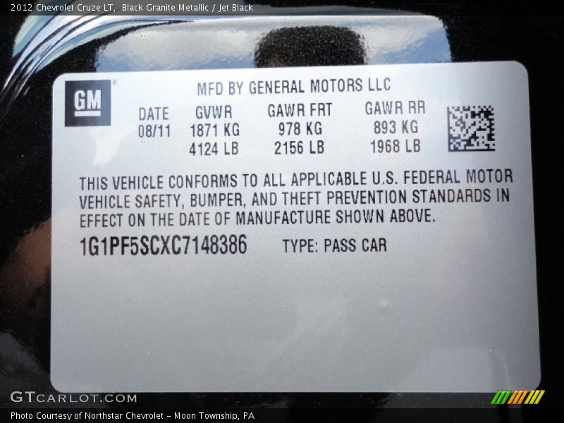 Black Granite Metallic / Jet Black 2012 Chevrolet Cruze LT