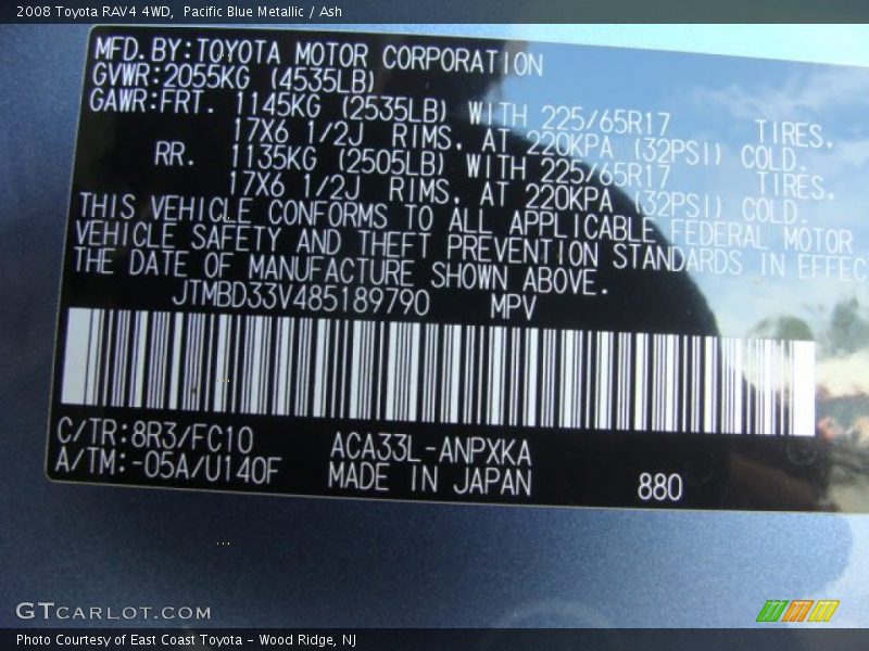 Pacific Blue Metallic / Ash 2008 Toyota RAV4 4WD
