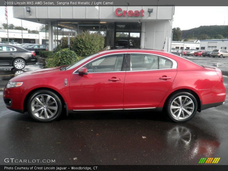Sangria Red Metallic / Light Camel 2009 Lincoln MKS AWD Sedan