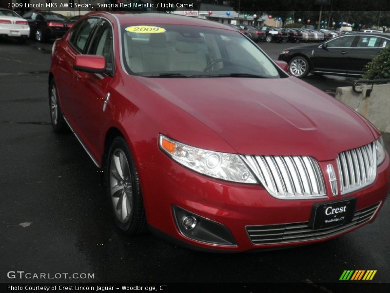 Sangria Red Metallic / Light Camel 2009 Lincoln MKS AWD Sedan