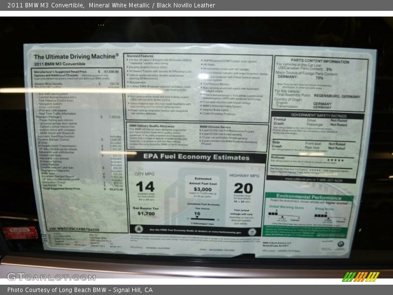  2011 M3 Convertible Window Sticker