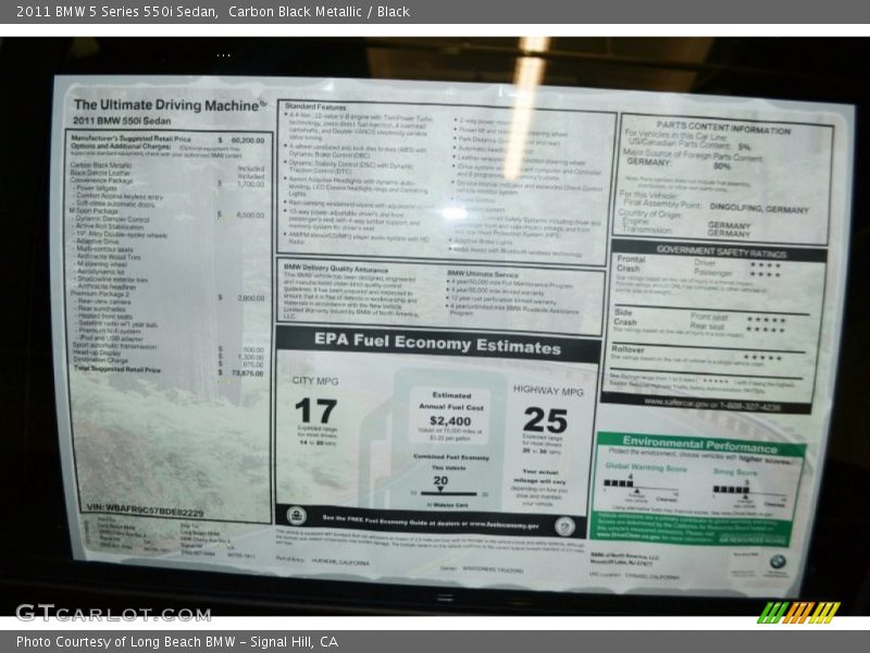 Carbon Black Metallic / Black 2011 BMW 5 Series 550i Sedan