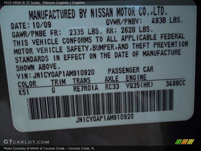 Platinum Graphite / Graphite 2010 Infiniti M 35 Sedan