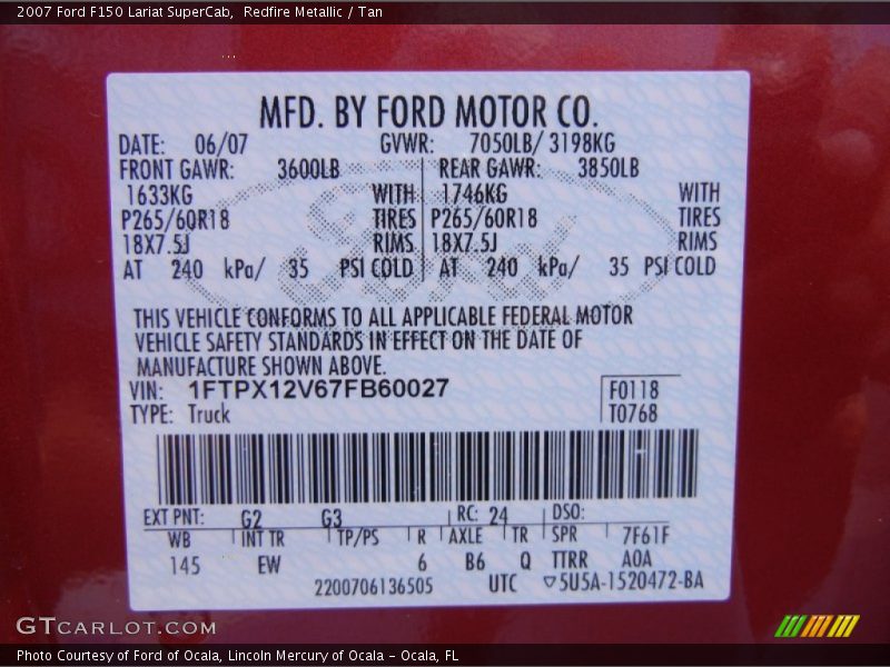 Redfire Metallic / Tan 2007 Ford F150 Lariat SuperCab