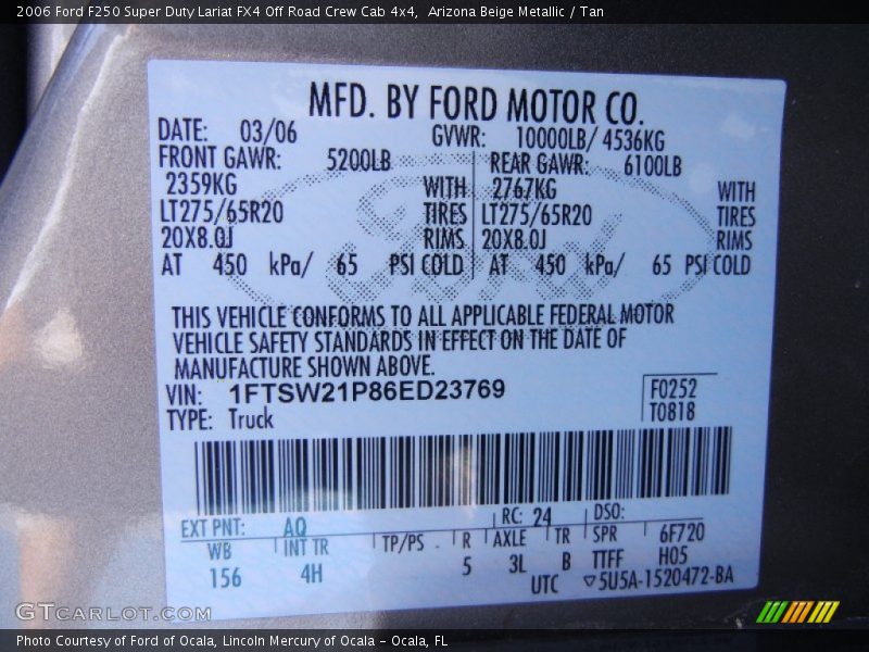 Arizona Beige Metallic / Tan 2006 Ford F250 Super Duty Lariat FX4 Off Road Crew Cab 4x4