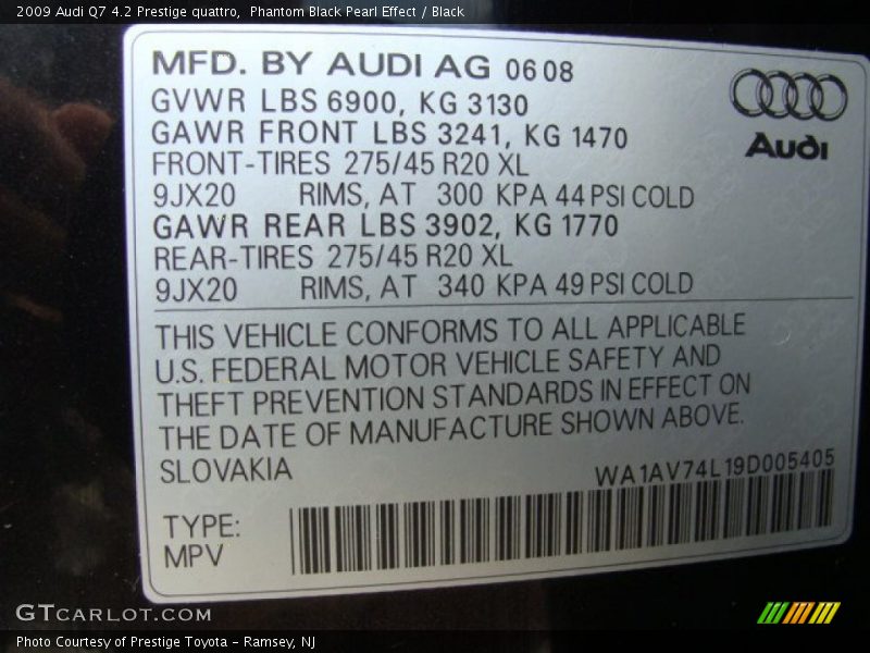 Info Tag of 2009 Q7 4.2 Prestige quattro