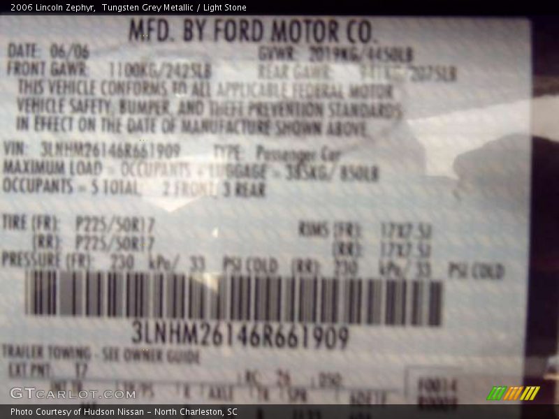 Tungsten Grey Metallic / Light Stone 2006 Lincoln Zephyr