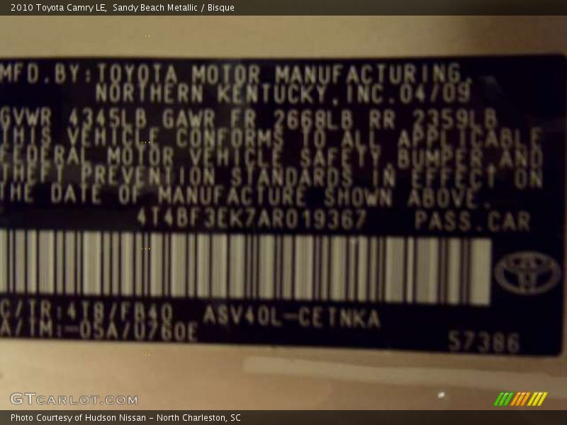 Sandy Beach Metallic / Bisque 2010 Toyota Camry LE