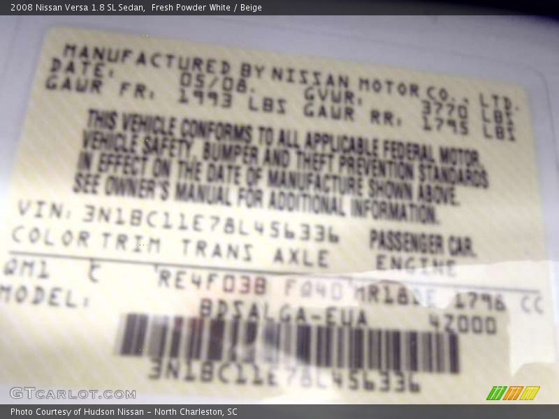 Fresh Powder White / Beige 2008 Nissan Versa 1.8 SL Sedan