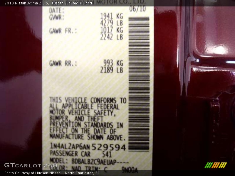 Tuscan Sun Red / Blond 2010 Nissan Altima 2.5 S