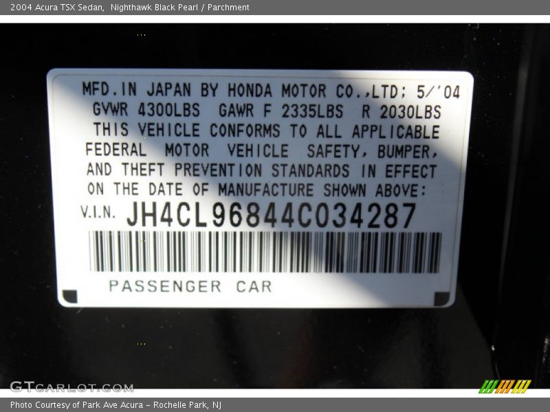 Nighthawk Black Pearl / Parchment 2004 Acura TSX Sedan