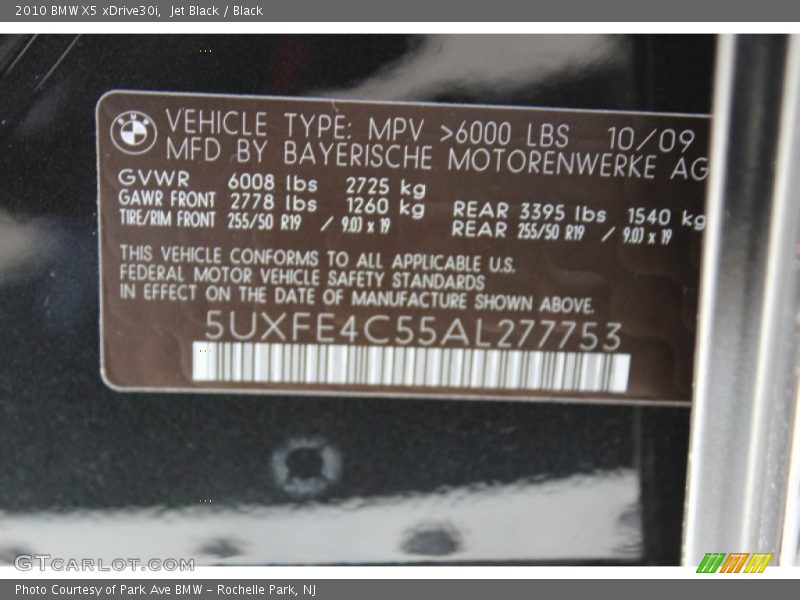 Jet Black / Black 2010 BMW X5 xDrive30i