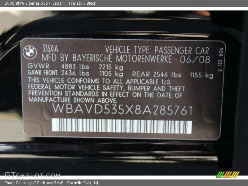 Jet Black / Black 2008 BMW 3 Series 335xi Sedan