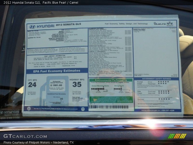 Pacific Blue Pearl / Camel 2012 Hyundai Sonata GLS