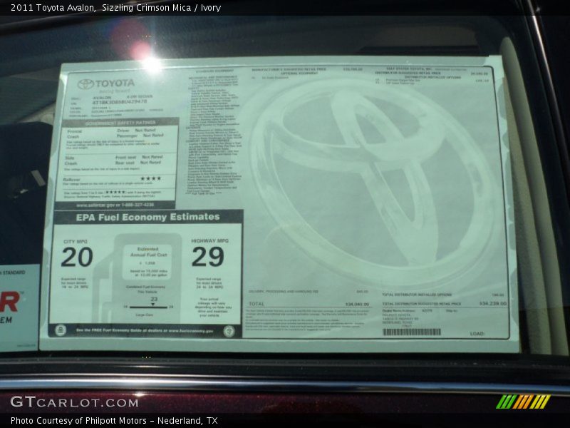 Sizzling Crimson Mica / Ivory 2011 Toyota Avalon