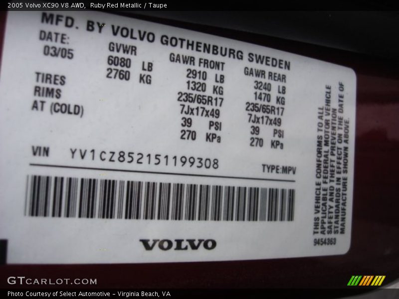 Ruby Red Metallic / Taupe 2005 Volvo XC90 V8 AWD