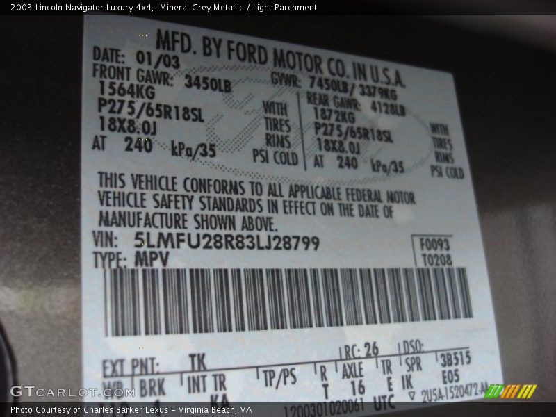 Mineral Grey Metallic / Light Parchment 2003 Lincoln Navigator Luxury 4x4