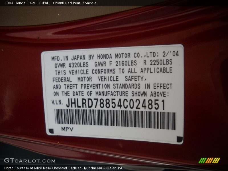 Chianti Red Pearl / Saddle 2004 Honda CR-V EX 4WD