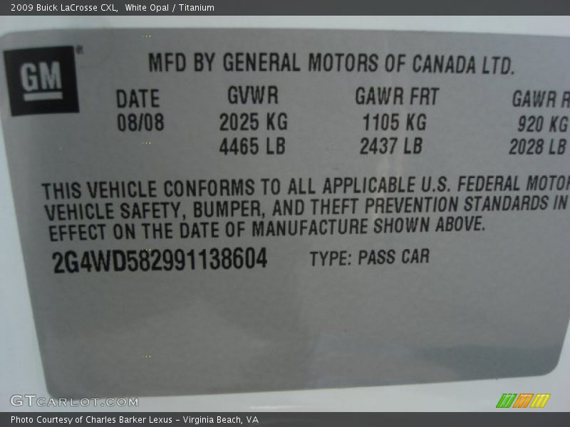 White Opal / Titanium 2009 Buick LaCrosse CXL
