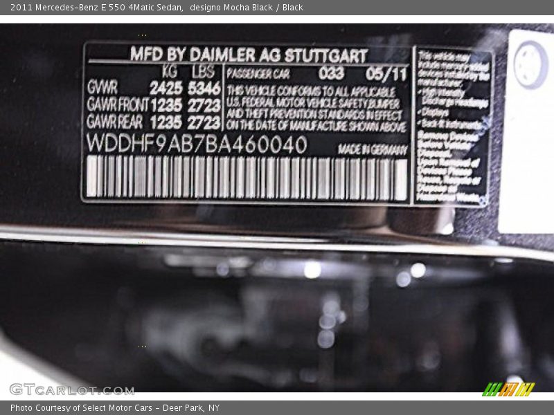 2011 E 550 4Matic Sedan designo Mocha Black Color Code 033