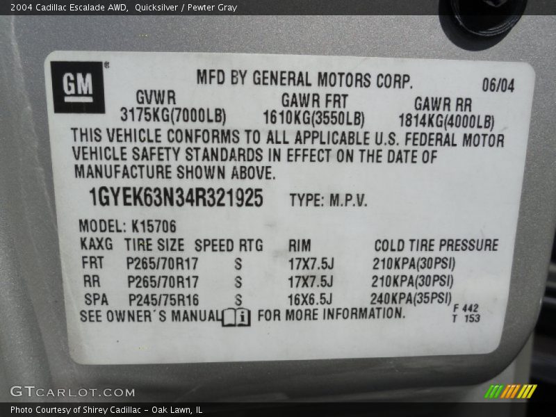 Quicksilver / Pewter Gray 2004 Cadillac Escalade AWD