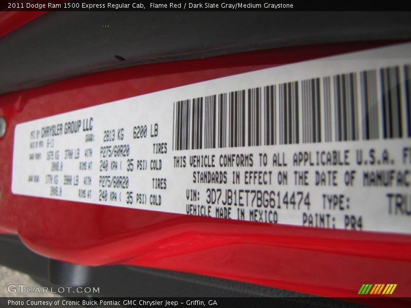 Flame Red / Dark Slate Gray/Medium Graystone 2011 Dodge Ram 1500 Express Regular Cab