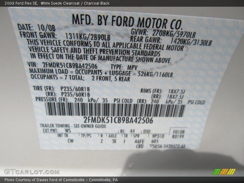 White Suede Clearcoat / Charcoal Black 2009 Ford Flex SE
