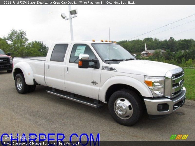 White Platinum Tri-Coat Metallic / Black 2011 Ford F350 Super Duty Lariat Crew Cab Dually
